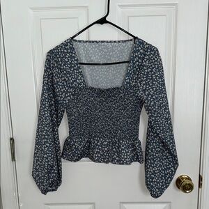 Floral Smocked Blue Blouse